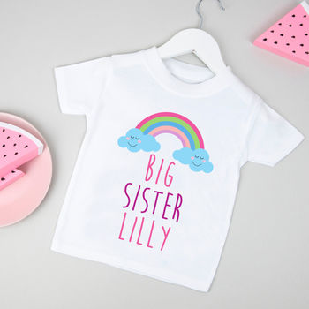 Personalised Rainbow Big Sister Girls Top / T Shirt, 2 of 3