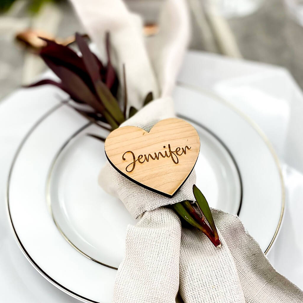 Personalised Engraved Wood Heart Place Name Setting, 1 of 9