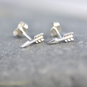 Unisex Sterling Silver Tiny Arrow Stud Earrings, 8 of 8