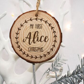 Personalised Natural Pine Wood Christmas Decoration, 8 of 12