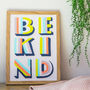 Be Kind Typographic Watercolour Print, thumbnail 1 of 2