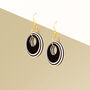 Black And Pearlescent White Circular Earrings • Gold Plated Sterling Silver Hooks, thumbnail 5 of 9