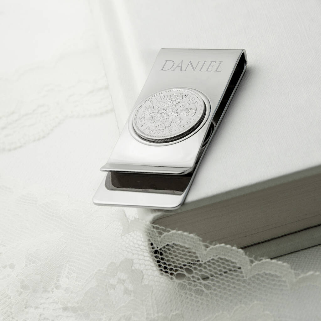 Personalised Silver Plated Lucky Sixpence Money Clip, 1 of 8