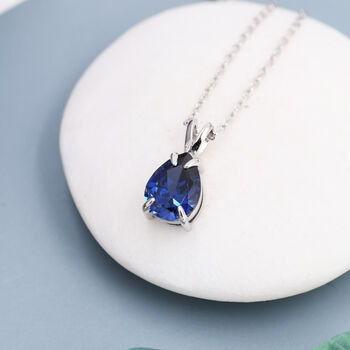 Sterling Silver Royal Sapphire Blue Pear Cut Cz Necklace, 7 of 12