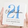 Personalised Blue 21st Birthday Card For Son, thumbnail 1 of 7