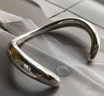 Silver Plated Polished Curved Cuff Bangle, 2 of 7