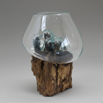 Handmade Molten Glass Decorative Bowl On Wooden Stand, 5 of 6