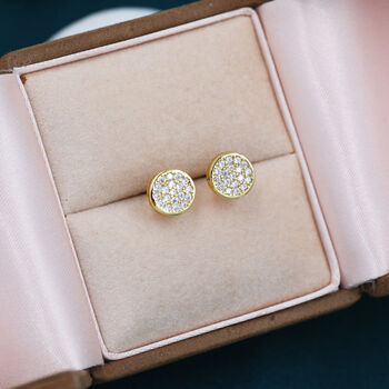 Sterling Silver Cz Crystal Encrusted Disk Stud Earrings, 4 of 12