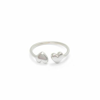 Adjustable Double Heart Ring In Sterling Silver, 2 of 4