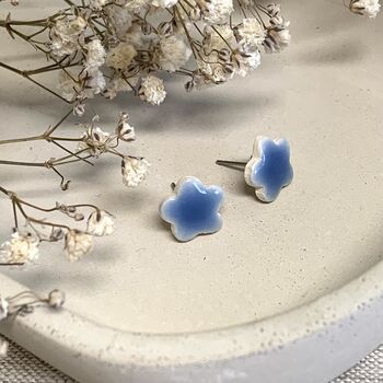 Small Blue Forget Me Not Ceramic Earrings, 7 of 8