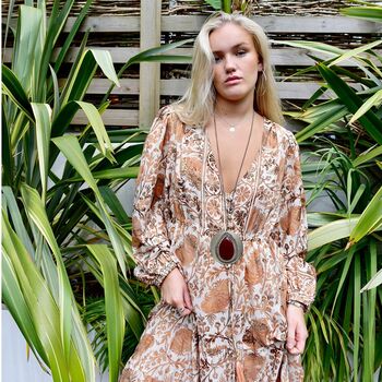 'Danica' Cream, Terracotta And Gold Floral Print Maxi Dress, 4 of 12