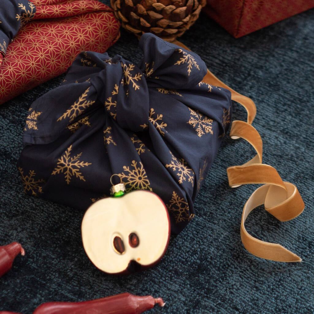 Fabric Gift Wrap Reusable Furoshiki Midnight Snowflakes, 1 of 6