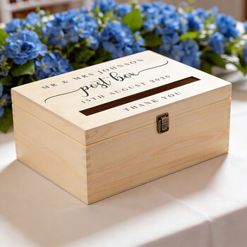 Personalised Classic Script Wedding Card Wooden Post Box, 4 of 6