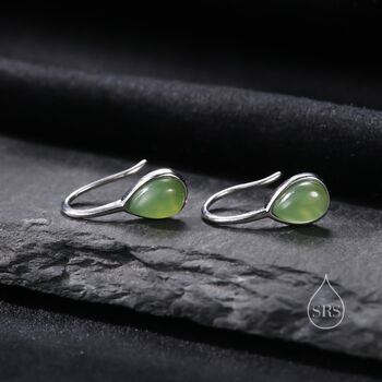 Genuine Green Jade Pear Cut Drop Hook Earrings, 2 of 10