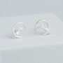 Sterling Silver Cat And Crescent Moon Stud Earrings, thumbnail 1 of 4