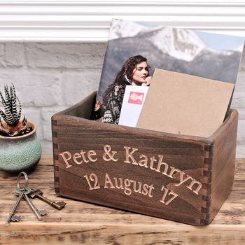Personalised Carved Wooden Pot Planter Or Storage Box, 4 of 4
