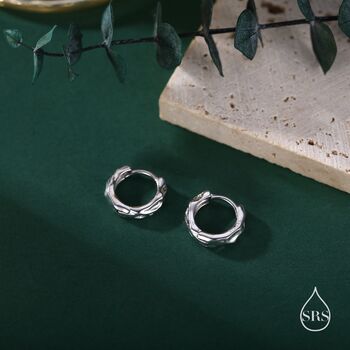Sterling Silver Foil Textured Thick Hoop Earrings, 6 of 10