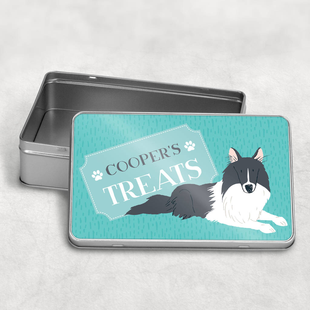 Personalised Border Collie Dog Treat Tin Black Or Tan, 1 of 2