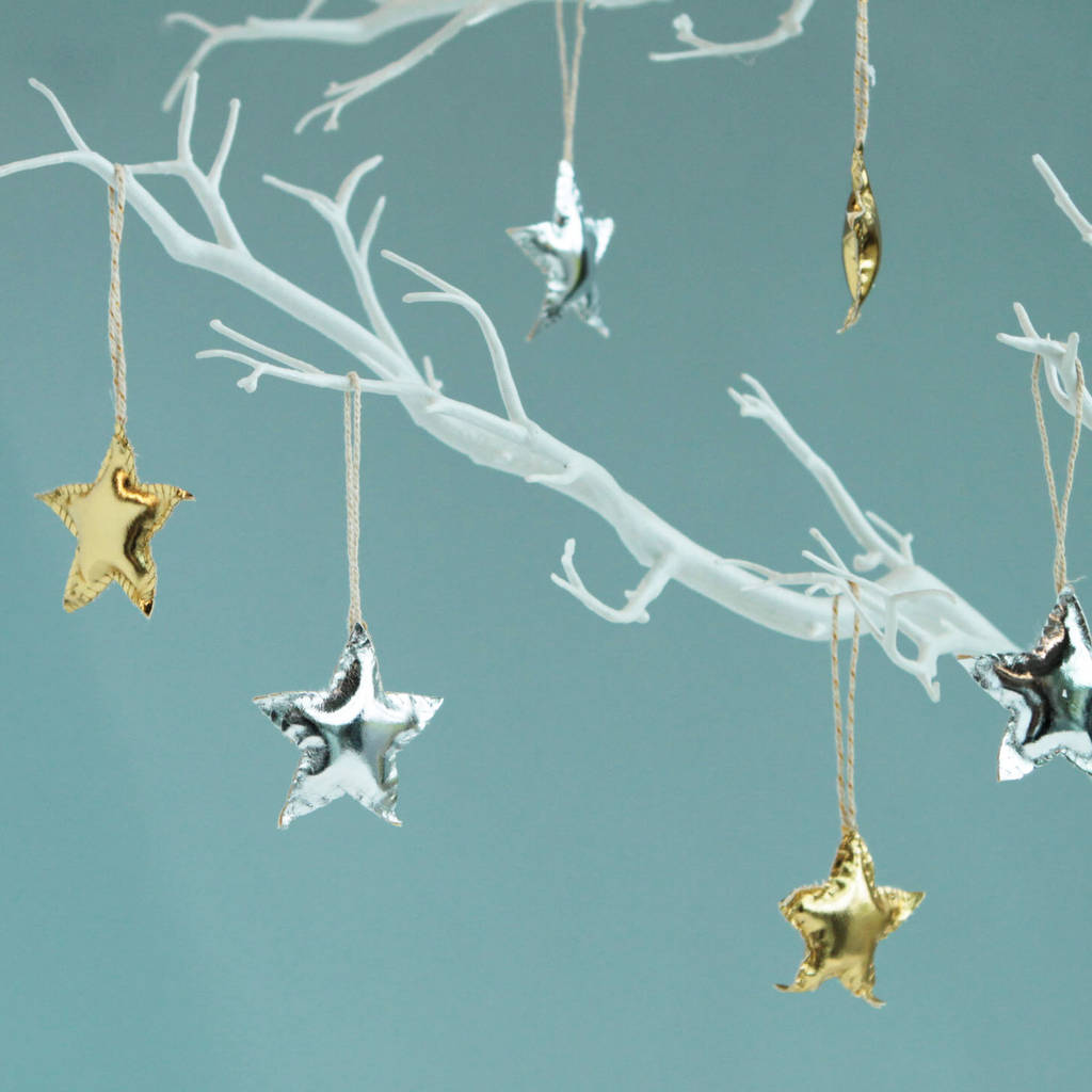 4x Gold And Silver Foil Star Christmas Tree Decorations By Postbox