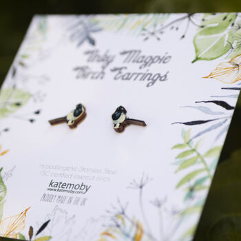 Inky Magpie Birch Hypoallergenic Tiny Stud Earrings, 4 of 11