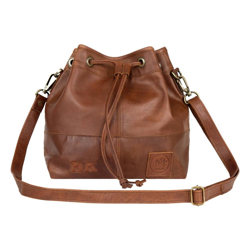 personalised leather bucket bag drawstring handbag by mahi leather | www.bagssaleusa.com