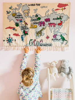 Hand Stitched Kashmiri Tapestry | World Map, 4 of 5