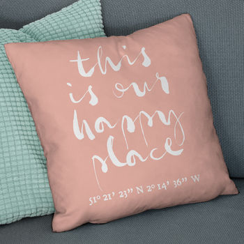 'Our Happy Place' Personalised Coordinates Cushion, 3 of 8
