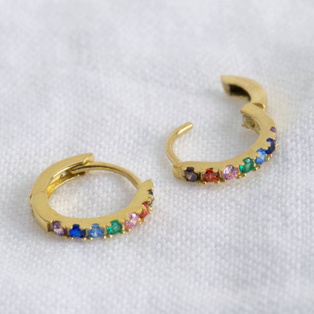 Gold Sterling Silver Rainbow Huggie Hoop Earrings By Lisa Angel ...