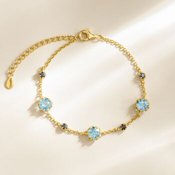 Blue Sapphire And Blue Topaz Bracelet In Sterling Silver And Gold Vermeil, 6 of 11