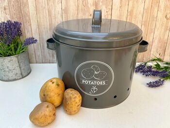 Grey Metal Potato Storage Tin – Breathable Container, 4 of 7