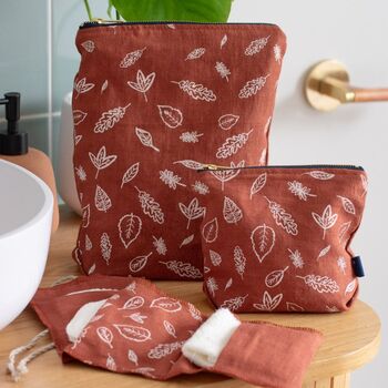 Linen Make Up Bag With Leaf Design, 2 of 5