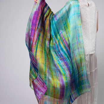 100% Mulberry Silk Scarf, Rainbow Colour In Gift Box, 3 of 10