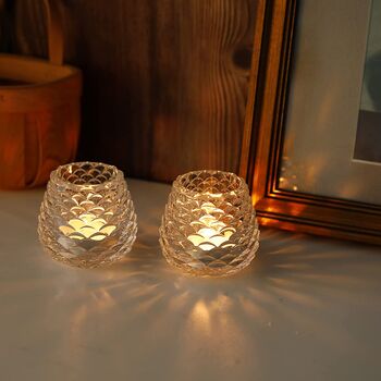 Set Of Three Glass Candle Holder Candlestick Holders, 5 of 8
