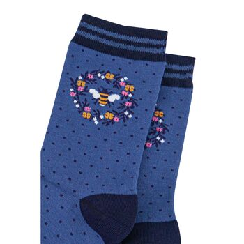 Bee Floral Wreath Bamboo Ankle Socks Women's Blue, 3 of 4