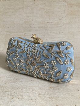 Handcrafted Raw Silk Rectangular Blue Clutch, 6 of 10