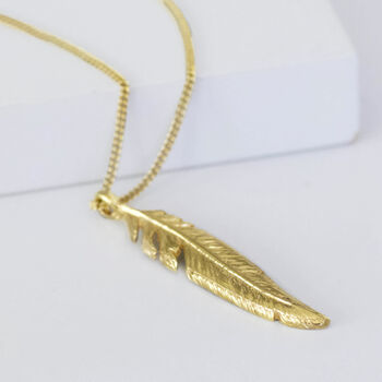 Gold Feather Pendant Necklace, 5 of 7
