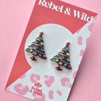 Christmas Tree Enamel And Rhinestone Earrings, 2 of 2