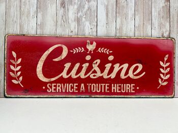 French Metal Kitchen Sign Red Cuisine Wall Plaque 52cm, 2 of 9