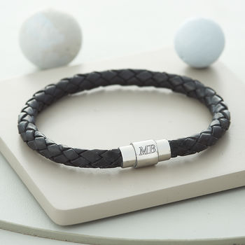 Men's Plaited Leather Personalised Clasp Bracelet, 6 of 10