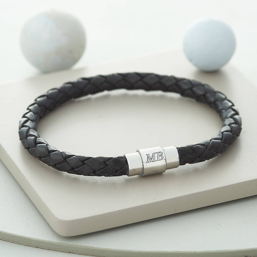 Men's Plaited Leather Personalised Clasp Bracelet By Hurleyburley man ...