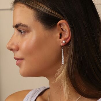 Sterling Silver Hammered Bar Drop Earrings, 2 of 6