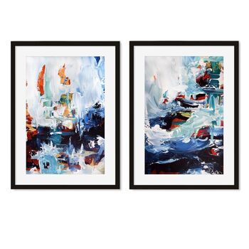 Set Of Two Prints Large Blue Abstract Framed Wall Art, 7 of 10