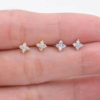 Sterling Silver Very Tiny Hydrangea Flower Stud Earrings With Sparkly Cz Crystals, 3 of 12