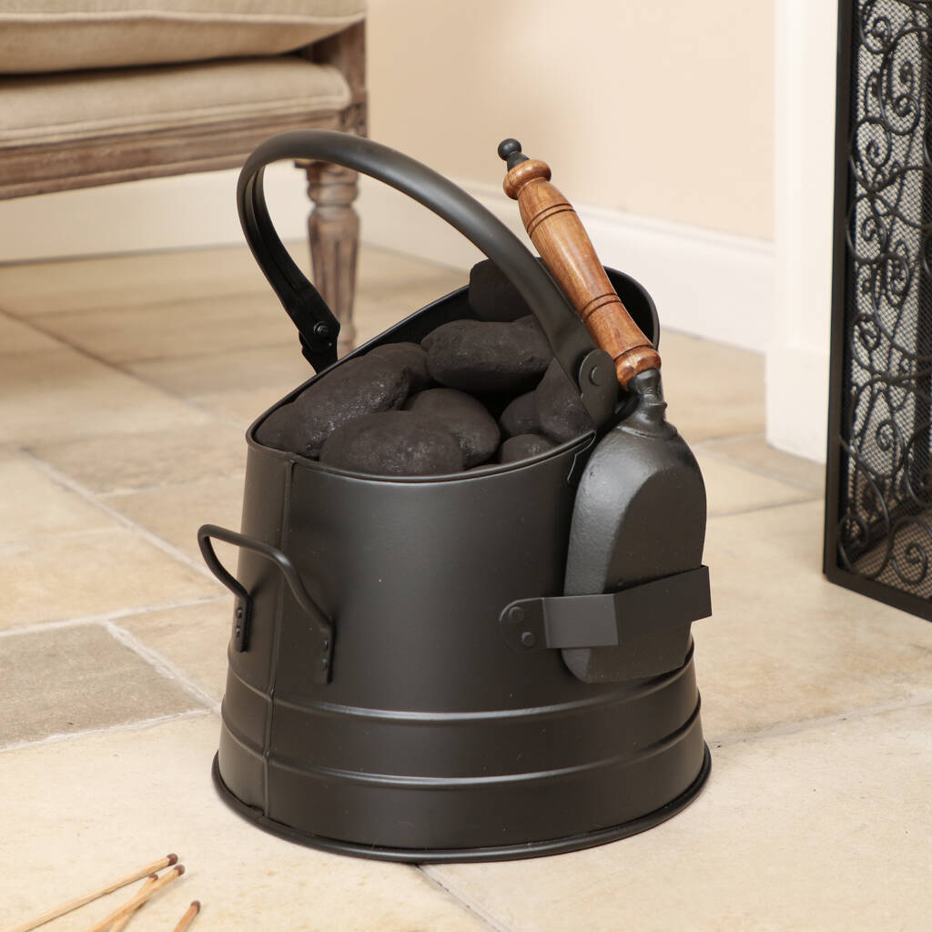 Antique Black Coal Bucket With Shovel By Dibor