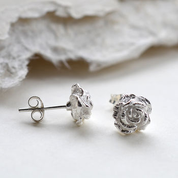Sterling Silver Classic Rose Stud Earrings, 2 of 6