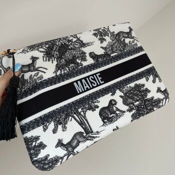 Personalised Tropical Tassel Zip Clutch Pouch, 4 of 5