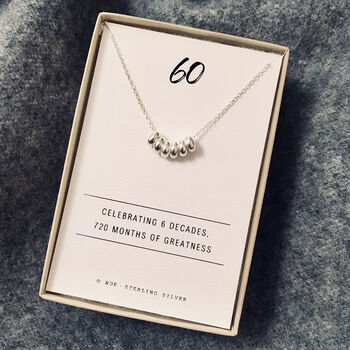 60th Birthday Gift. Silver Rings Necklace, 3 of 3