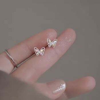 Sterling Silver Butterfly Cz Stud Earrings, 2 of 4