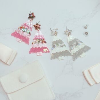 Glitter Christmas Tree Earrings – Festive Jewellery In Velvet Pouch Limited Edition Choice Of Two Colours, 6 of 9