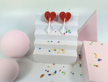 Heart Lollipop Earrings Acrylic Sterling Silver Hoops, 5 of 10